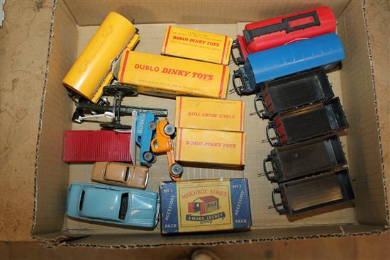 Dinky Dublo, inc 064, 066, 067, Lesney Matchbox garage, A3, all boxed, loose cars & Hornby part Inter-City train set(-)